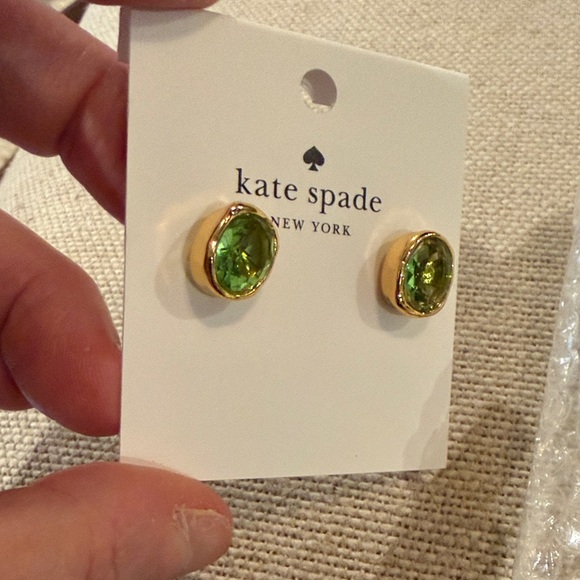 kate spade Light Green/Gold High Shine Studs/NWT - Picture 5 of 9